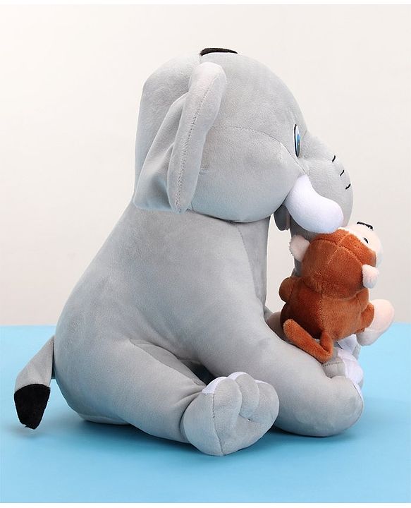 Babyhug Elephant with attached Monkey Soft Toy for Kids|Huggable Plush Animal Duo for Snuggles,Imaginative Play & Emotional Development|Cuddly Toy ideal for gifting|2+ Years|BIS|Height-30 cm