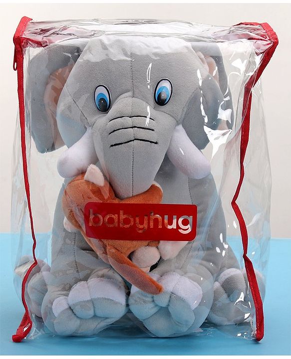 Babyhug Elephant with attached Monkey Soft Toy for Kids|Huggable Plush Animal Duo for Snuggles,Imaginative Play & Emotional Development|Cuddly Toy ideal for gifting|2+ Years|BIS|Height-30 cm