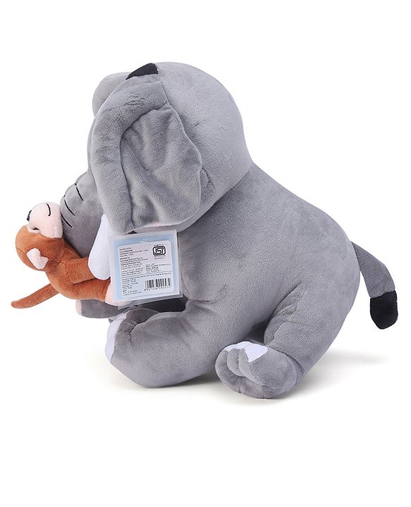Babyhug Elephant with attached Monkey Soft Toy for Kids|Huggable Plush Animal Duo for Snuggles,Imaginative Play & Emotional Development|Cuddly Toy ideal for gifting|2+ Years|BIS|Height-30 cm