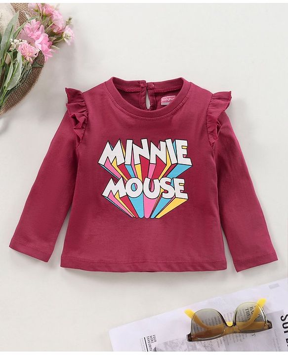 Babyhug Full Sleeves Tee Minnie Mouse Print - Maroon