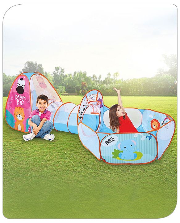 Babyhug Fun Amusement Park 3-in-1 Pool Play Tent House | Combines Tent, Ball Pool & Playhouse | Social & Creative Team Play | Inspires Imagination, Helps Develop Social Skills | Blue | BIS Certified