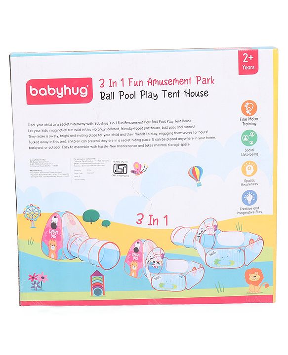 Babyhug Fun Amusement Park 3-in-1 Pool Play Tent House | Combines Tent, Ball Pool & Playhouse | Social & Creative Team Play | Inspires Imagination, Helps Develop Social Skills | Blue | BIS Certified