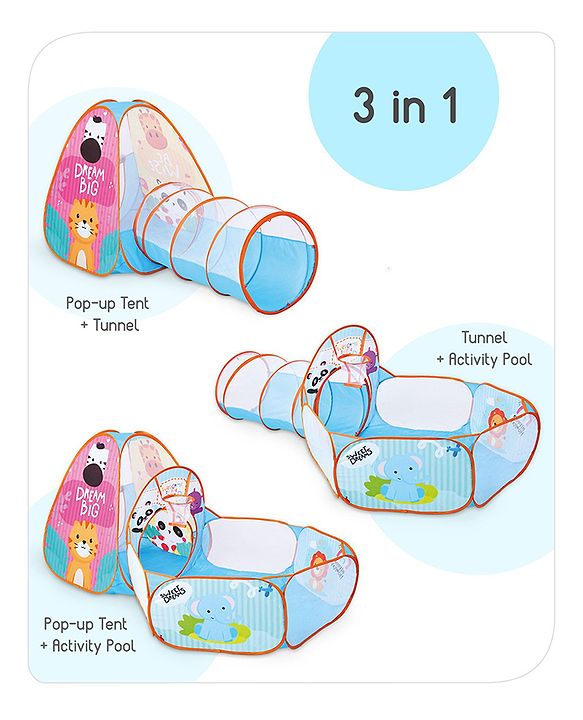 Babyhug Fun Amusement Park 3-in-1 Pool Play Tent House | Combines Tent, Ball Pool & Playhouse | Social & Creative Team Play | Inspires Imagination, Helps Develop Social Skills | Blue | BIS Certified