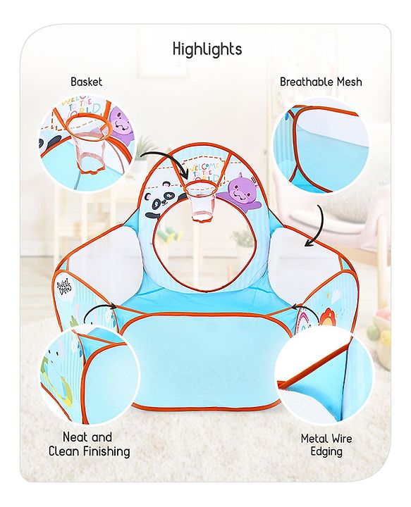 Babyhug Fun Amusement Park 3-in-1 Pool Play Tent House | Combines Tent, Ball Pool & Playhouse | Social & Creative Team Play | Inspires Imagination, Helps Develop Social Skills | Blue | BIS Certified