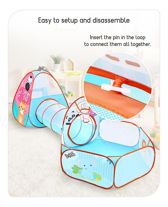 Babyhug Fun Amusement Park 3-in-1 Pool Play Tent House | Combines Tent, Ball Pool & Playhouse | Social & Creative Team Play | Inspires Imagination, Helps Develop Social Skills | Blue | BIS Certified