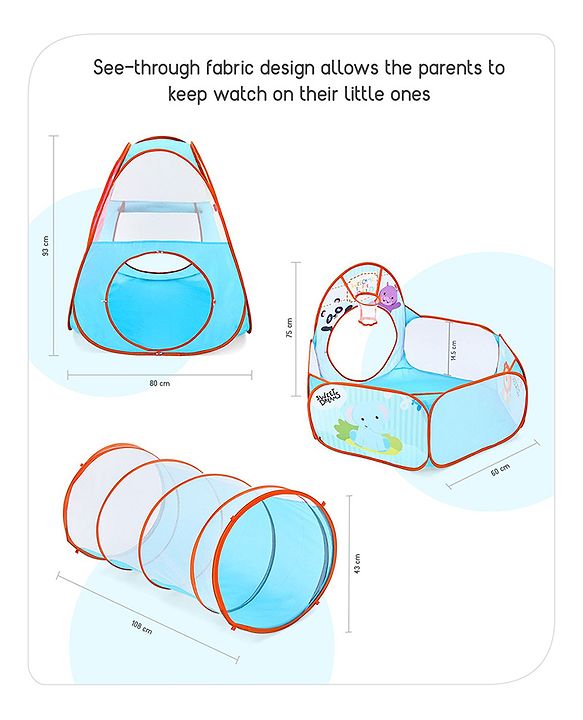 Babyhug Fun Amusement Park 3-in-1 Pool Play Tent House | Combines Tent, Ball Pool & Playhouse | Social & Creative Team Play | Inspires Imagination, Helps Develop Social Skills | Blue | BIS Certified