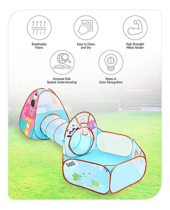 Babyhug Fun Amusement Park 3-in-1 Pool Play Tent House | Combines Tent, Ball Pool & Playhouse | Social & Creative Team Play | Inspires Imagination, Helps Develop Social Skills | Blue | BIS Certified