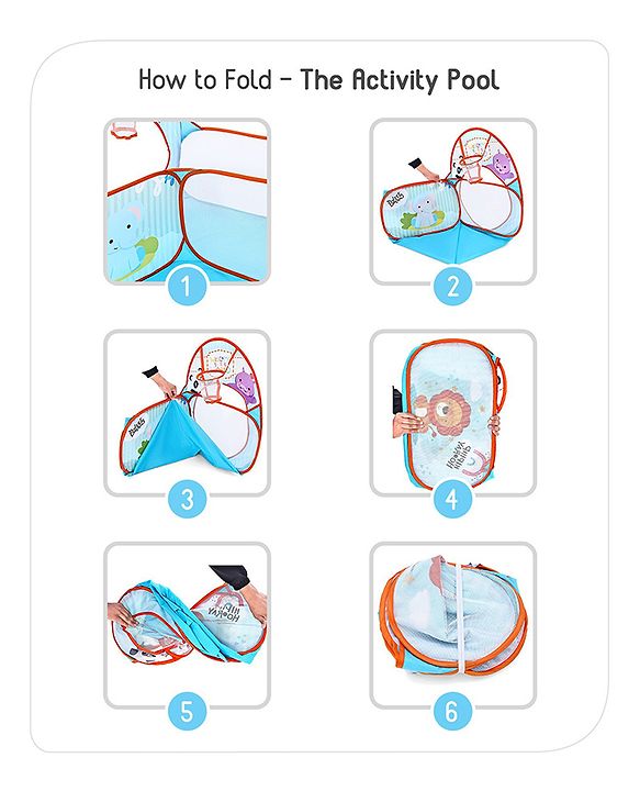 Babyhug Fun Amusement Park 3-in-1 Pool Play Tent House | Combines Tent, Ball Pool & Playhouse | Social & Creative Team Play | Inspires Imagination, Helps Develop Social Skills | Blue | BIS Certified