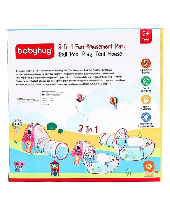 Babyhug Fun Amusement Park 3-in-1 Pool Play Tent House | Combines Tent, Ball Pool & Playhouse | Social & Creative Team Play | Inspires Imagination, Helps Develop Social Skills | Blue | BIS Certified