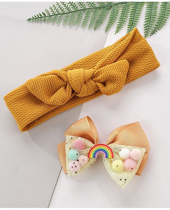 Pine Kids Headbands With Hair Clip - Yellow
