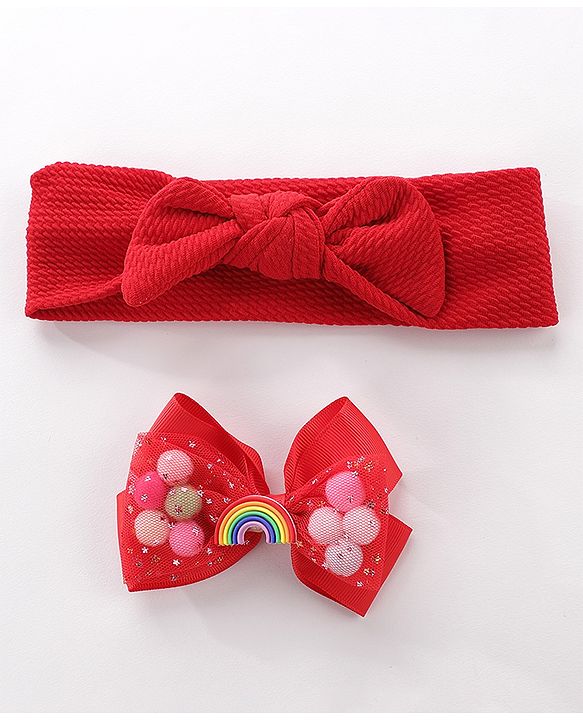 Pine Kids Headbands With Hair Clip - Red