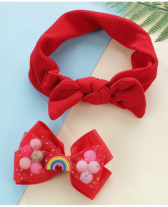 Pine Kids Headbands With Hair Clip - Red