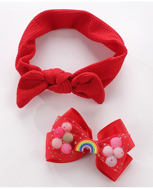 Pine Kids Headbands With Hair Clip - Red