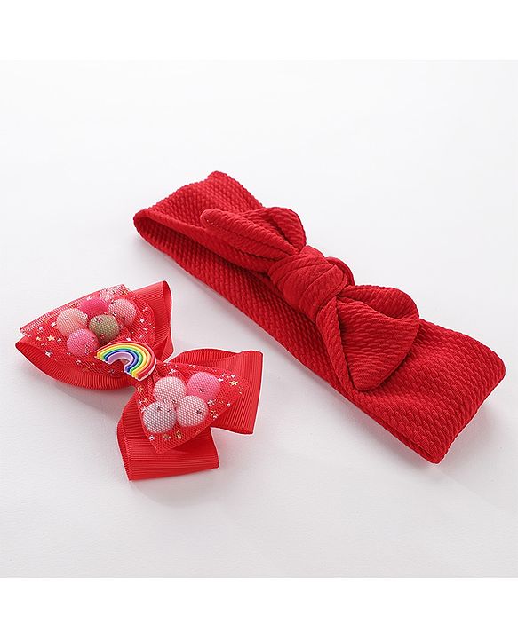 Pine Kids Headbands With Hair Clip - Red