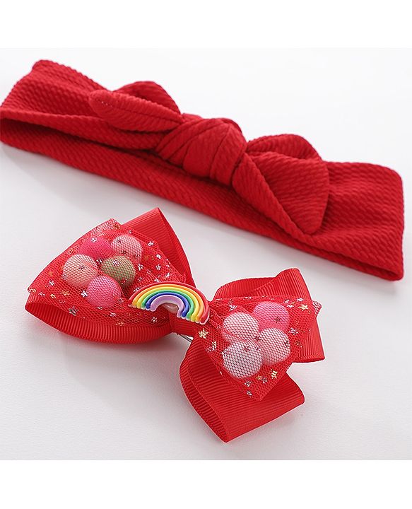 Pine Kids Headbands With Hair Clip - Red