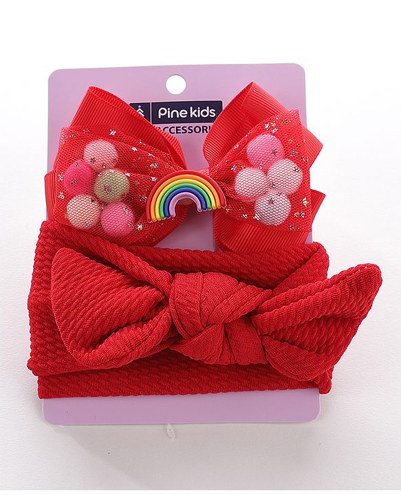 Pine Kids Headbands With Hair Clip - Red