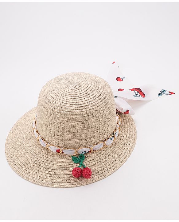 Pine Kids Straw Hats With Cherry Applique - White
