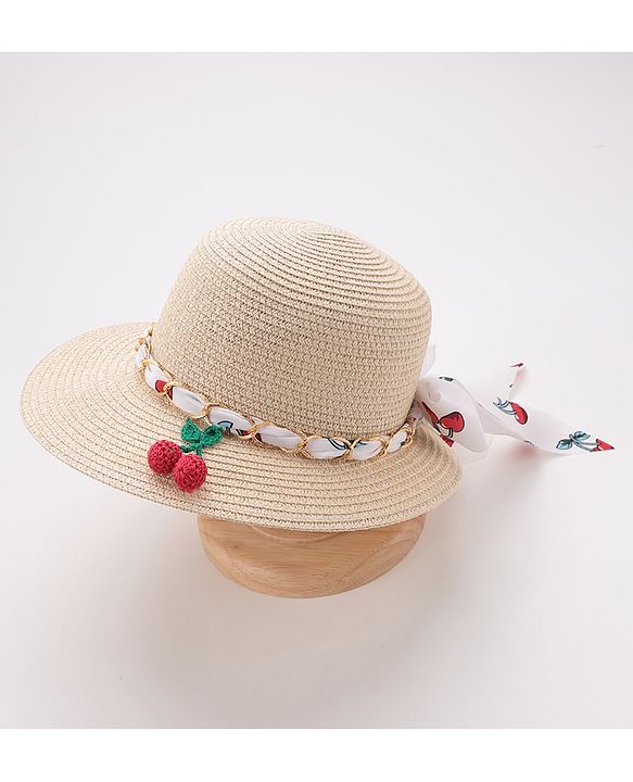 Pine Kids Straw Hats With Cherry Applique - White