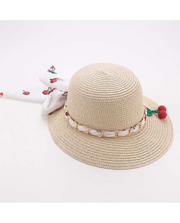 Pine Kids Straw Hats With Cherry Applique - White