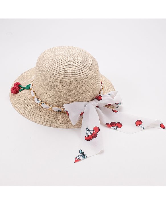 Pine Kids Straw Hats With Cherry Applique - White