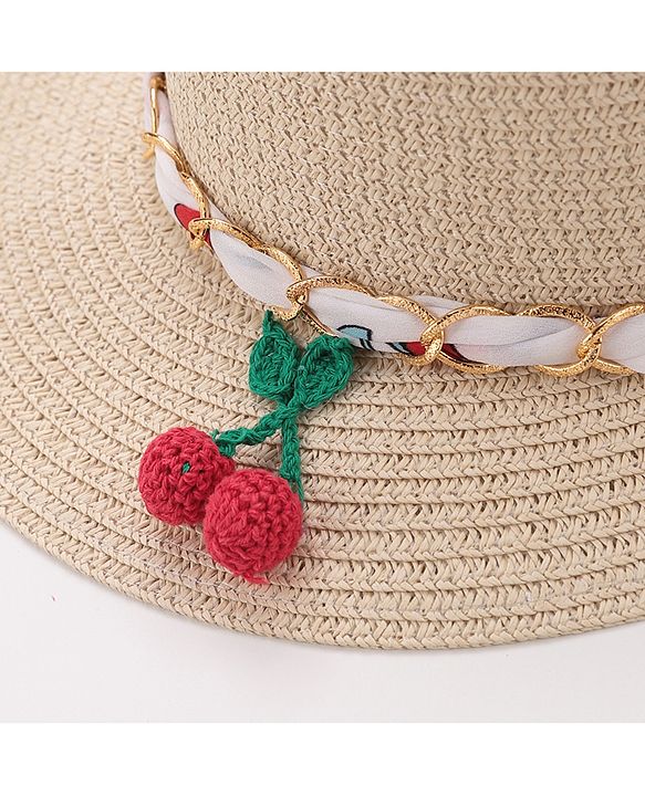 Pine Kids Straw Hats With Cherry Applique - White