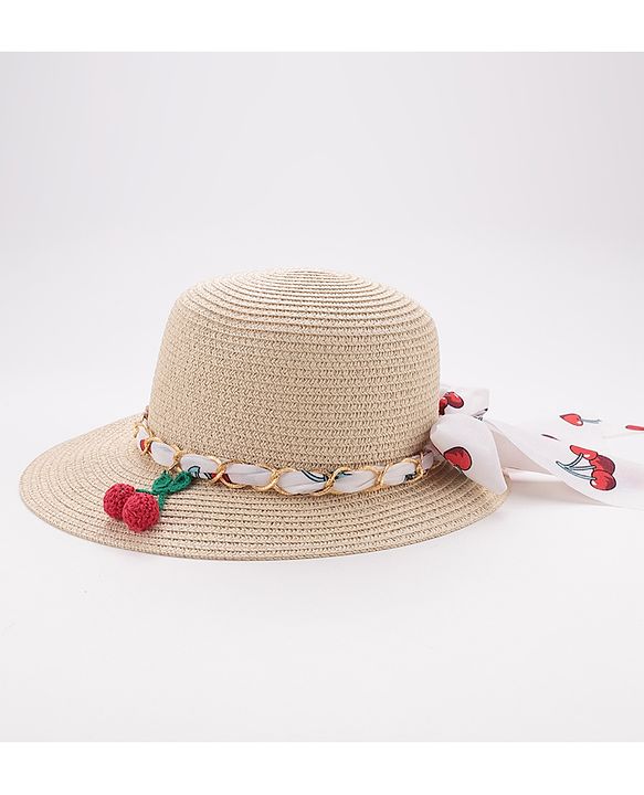 Pine Kids Straw Hats With Cherry Applique - White