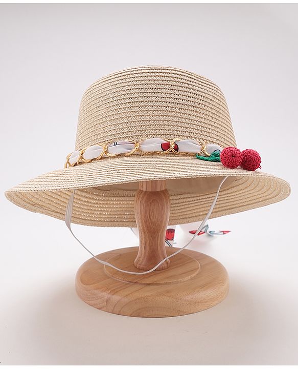 Pine Kids Straw Hats With Cherry Applique - White