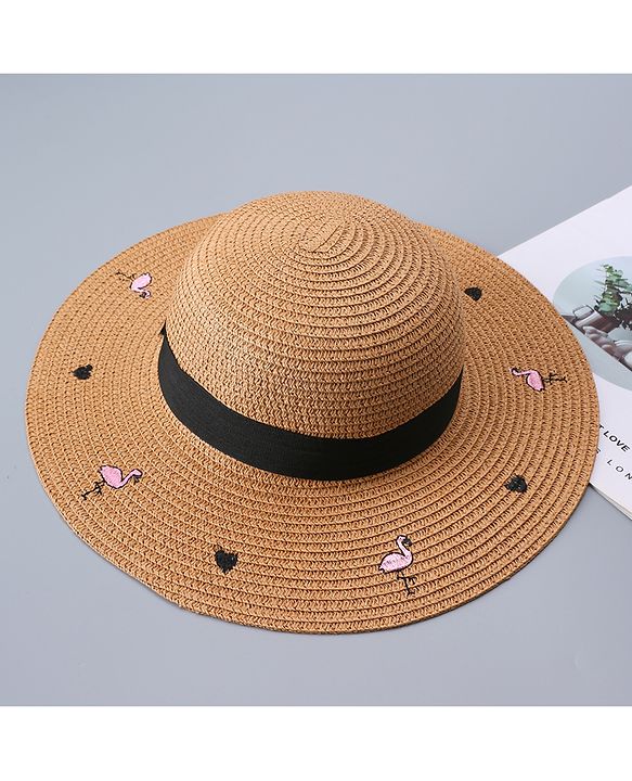 Pine Kids Straw Hat Flamingo Print Brown - Diameter 34 cm