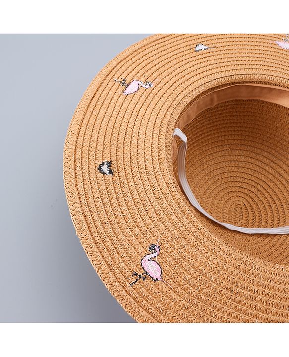 Pine Kids Straw Hat Flamingo Print Brown - Diameter 34 cm