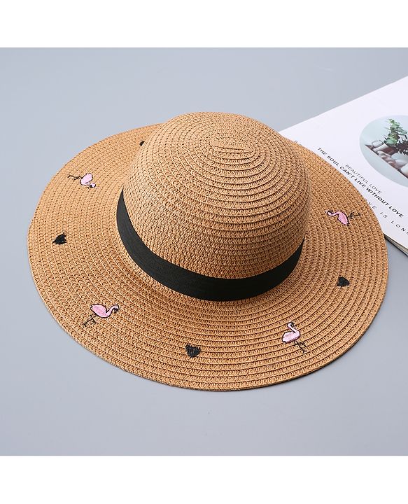 Pine Kids Straw Hat Flamingo Print Brown - Diameter 34 cm
