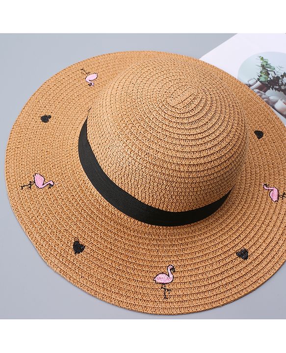Pine Kids Straw Hat Flamingo Print Brown - Diameter 34 cm
