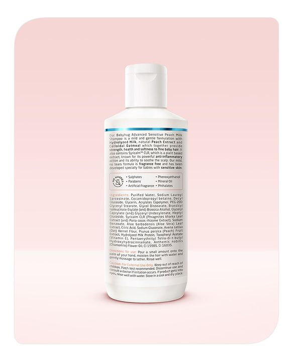 Babyhug Advanced Sensitive Peach Milk Shampoo No Tear Formula Suitable For Newborn Baby - 50 ml