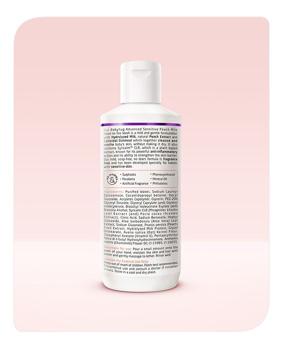 Babyhug Advanced Sensitive Peach Milk Head to Toe Wash Extra Gentle No Tear Formula For Sensitive Baby 2 In 1 Shampoo & Body Wash - 50 ml