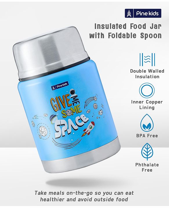 Pine Kids Stainless Steel Printed Food Jar - Blue