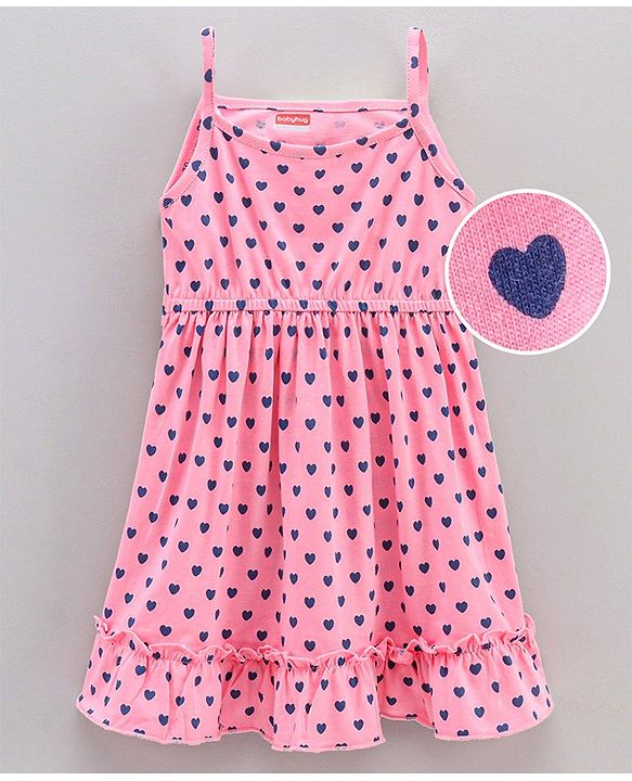 Babyhug Sleeveless Frock Hearts Print - Pink - 3-6m Pink