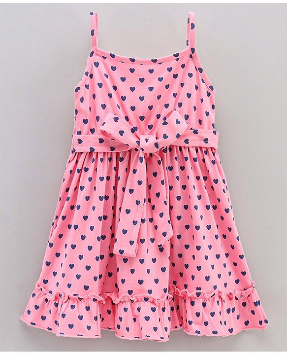 Babyhug Sleeveless Frock Hearts Print - Pink - 3-6m Pink