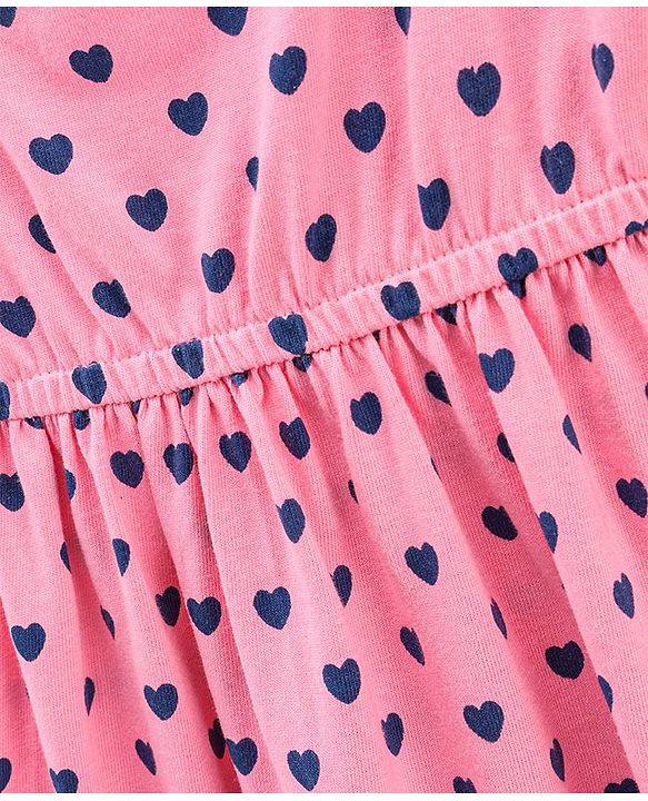 Babyhug Sleeveless Frock Hearts Print - Pink - 3-6m Pink