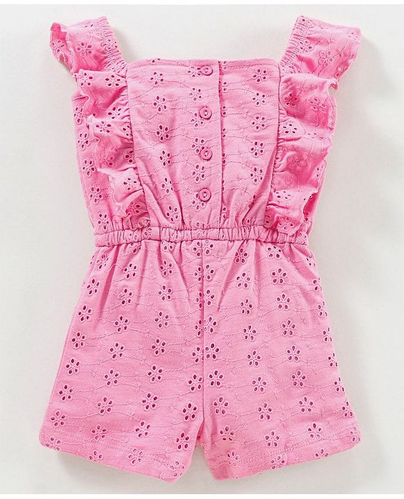Babyhug 100% Cotton Schiffley Sleeveless Jumpsuit Solid Color - Pink