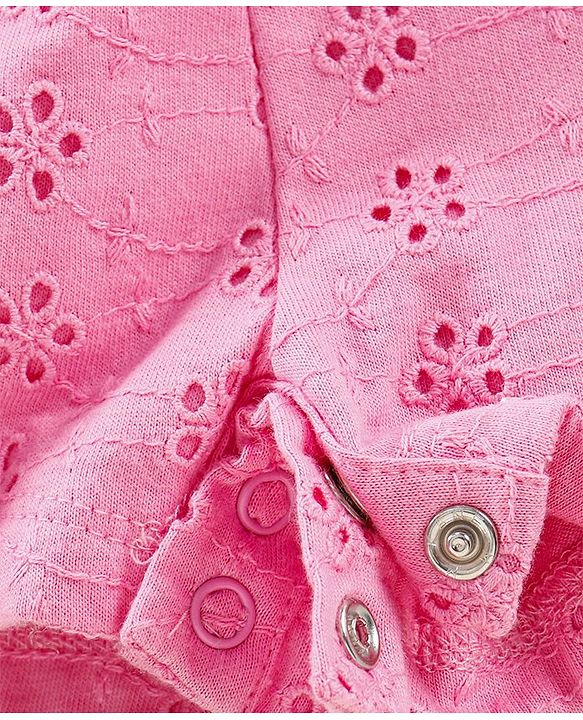 Babyhug 100% Cotton Schiffley Sleeveless Jumpsuit Solid Color - Pink - 5-6Y Pink