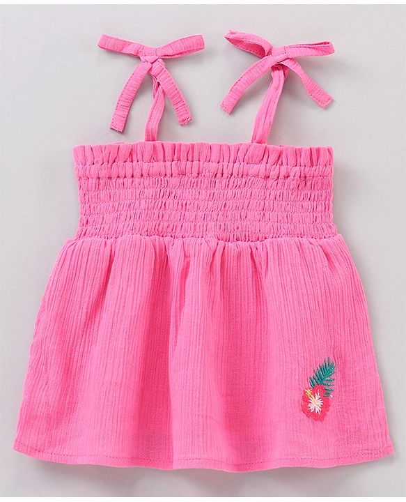 Babyhug Sleeveless Solid Top & Printed Shorts Set- Pink