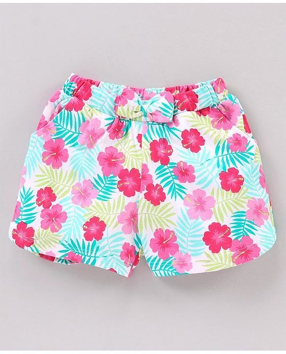 Babyhug Sleeveless Solid Top & Printed Shorts Set- Pink