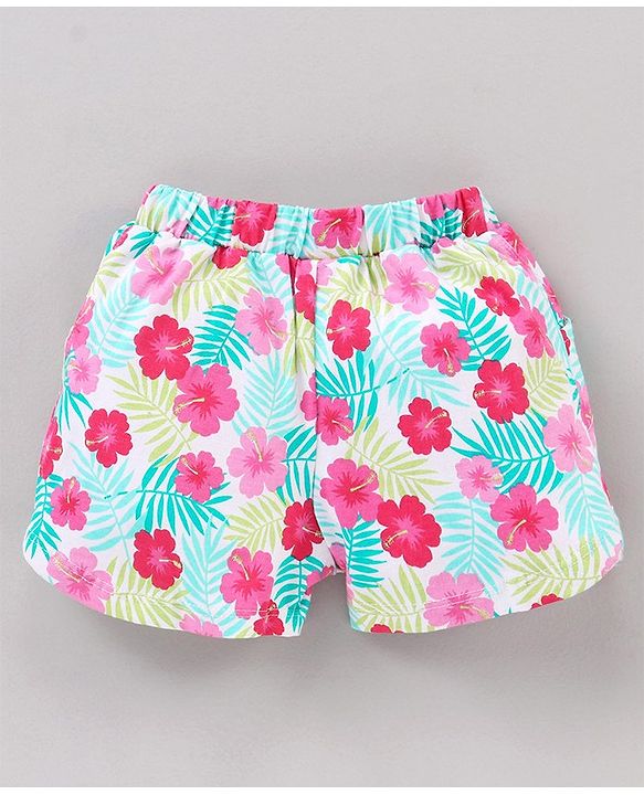 Babyhug Sleeveless Solid Top & Printed Shorts Set- Pink