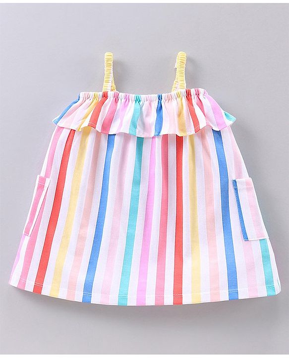 Babyhug Sleeveless 100% Cotton Striped Frock -  Multicolor