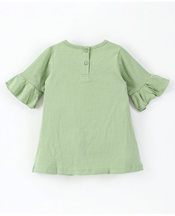 Babyhug 100% Cotton Half Sleeves Frock Hello Print - Green