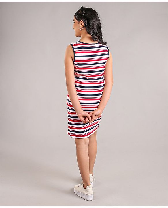 Pine Kids Sleeveless Bio Wash Striped Frock - Red