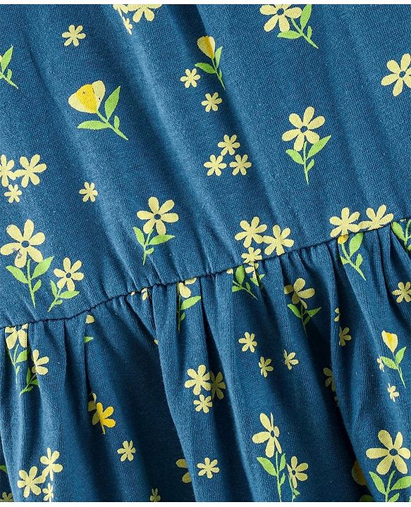 Pine Kids Half Sleeves Bio Washed Frock Floral Print - Blue