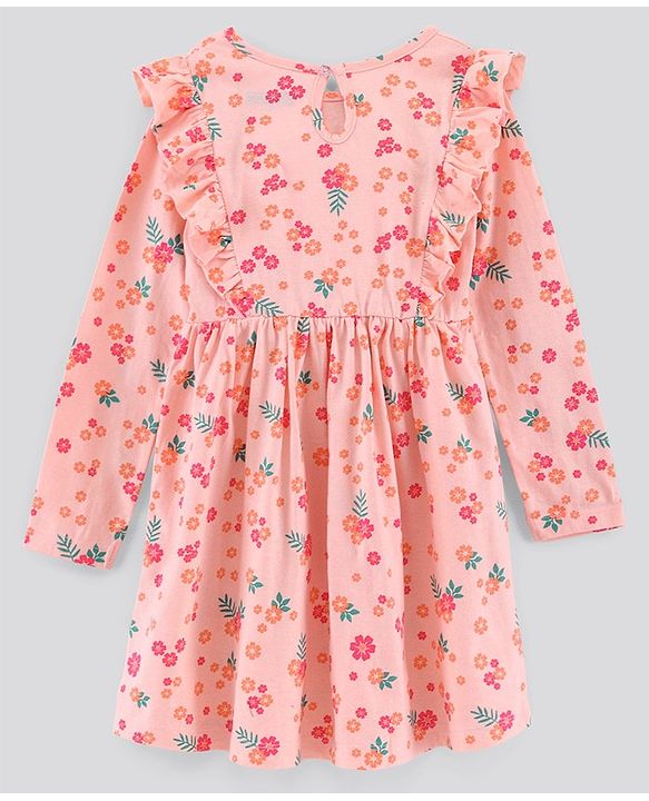 Pine Kids Full Sleeves Bio Washed Frock Floral Print - Peach