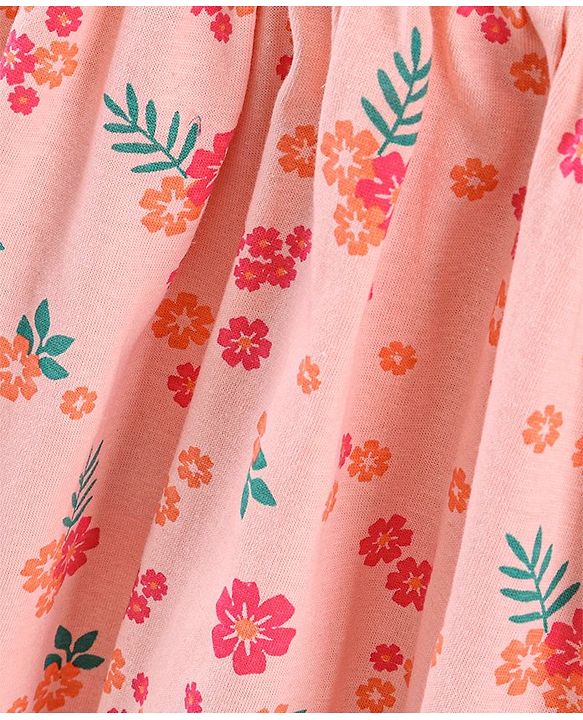Pine Kids Full Sleeves Bio Washed Frock Floral Print - Peach