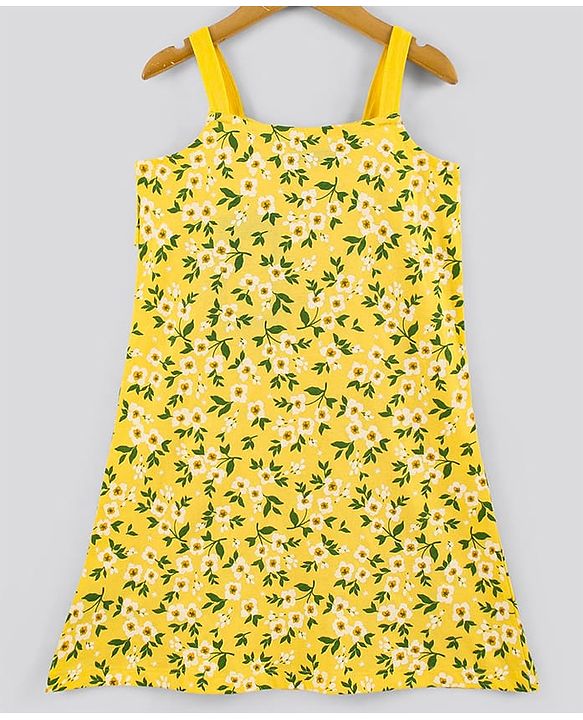 Pine Kids Sleeveless Bio Wash Frock Floral Print- Yellow