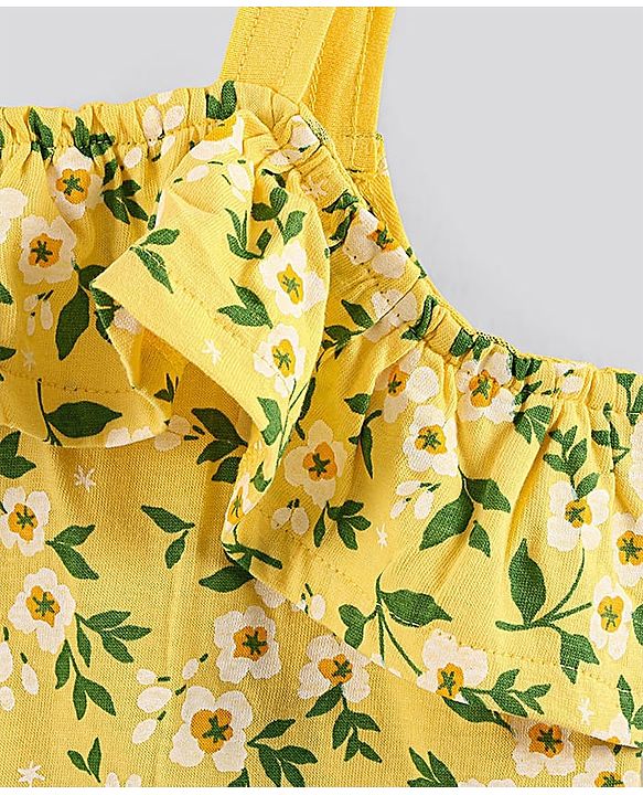 Pine Kids Sleeveless Bio Wash Frock Floral Print- Yellow